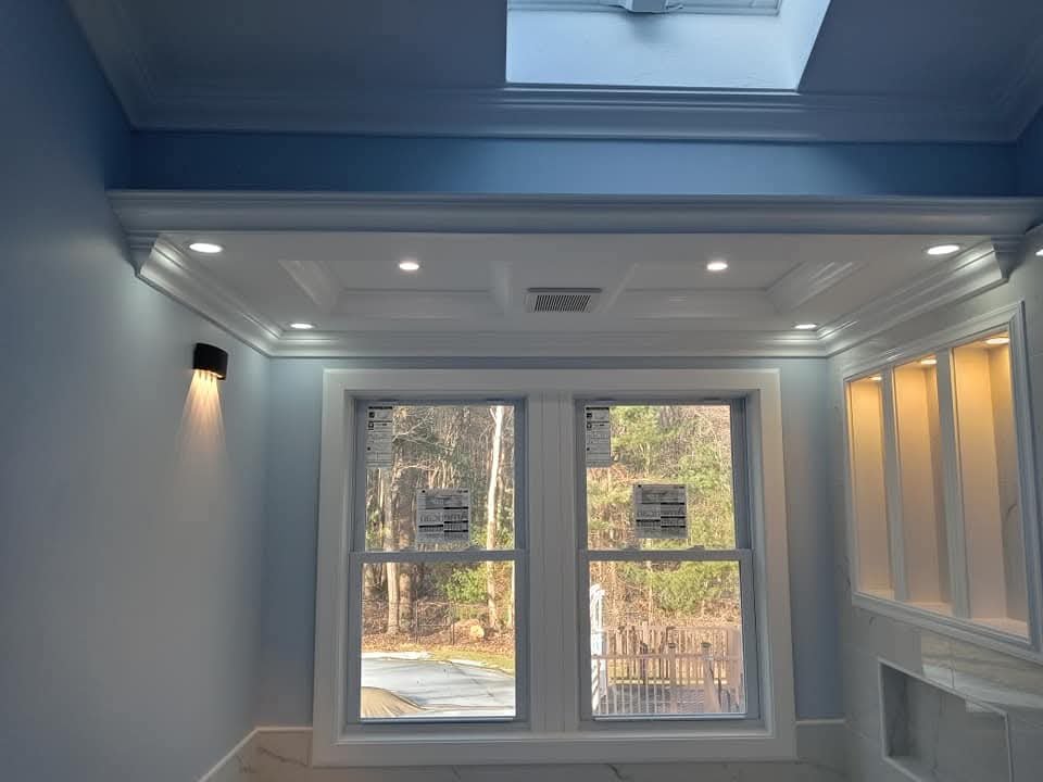 Bathroom with skylight, recessed lighting and window
